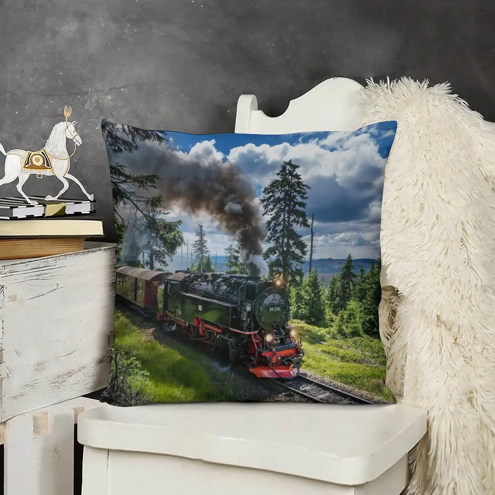 Паровоз - Harz узкие железные дороги (Германия) Декоративная подушка Плед Диванная