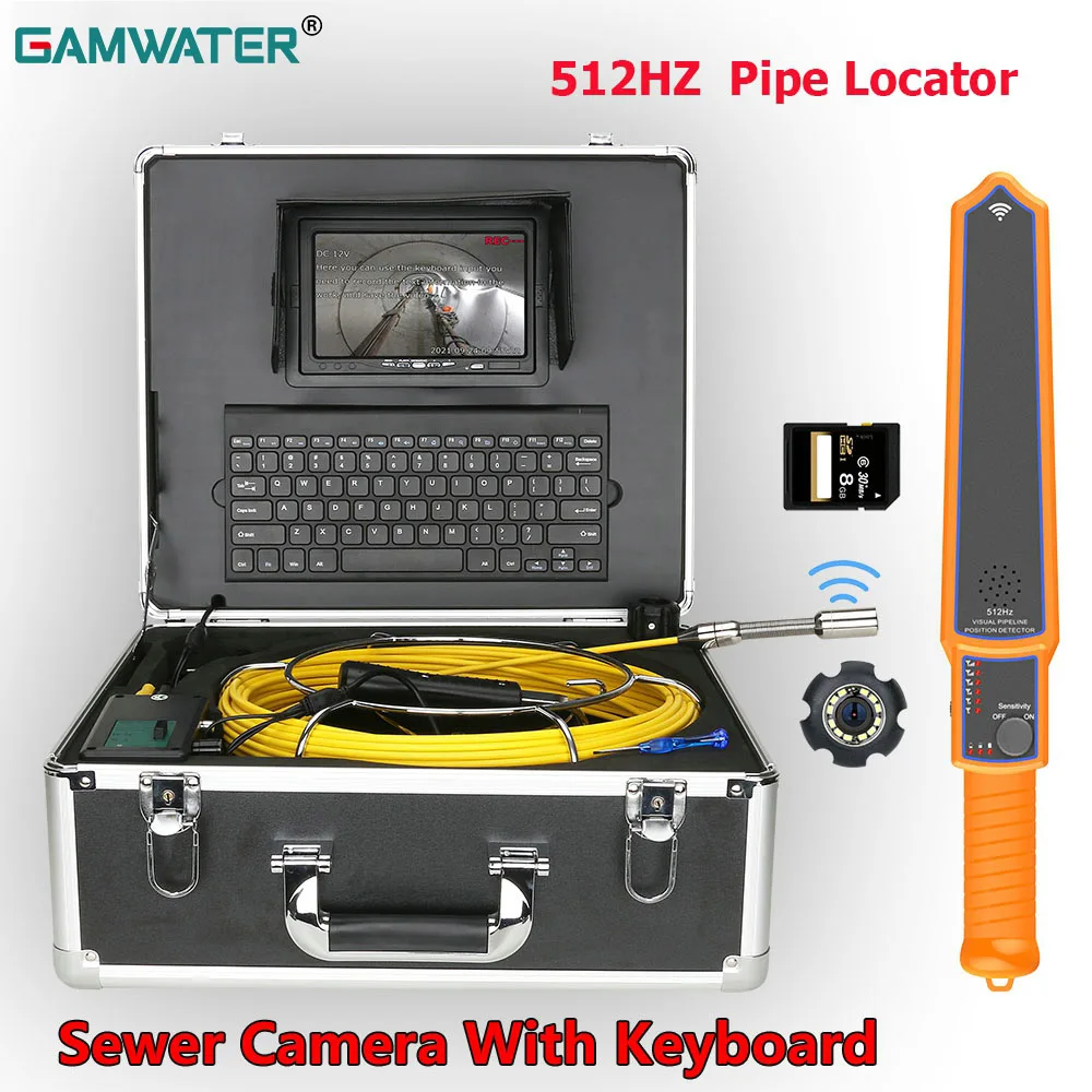 

GAMWATER 512HZ Pipe Locator 7" Drain Sewer Pipeline Industrial Endoscope with keyboard DVR IP68 Sewer Pipe Inspection Camera