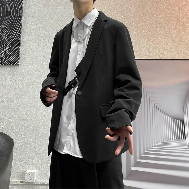 

Spring and Autumn Men's Fashion Korean Style Single Button Slim Solid Color Suit Jacket Casual Versatile Handsome Top