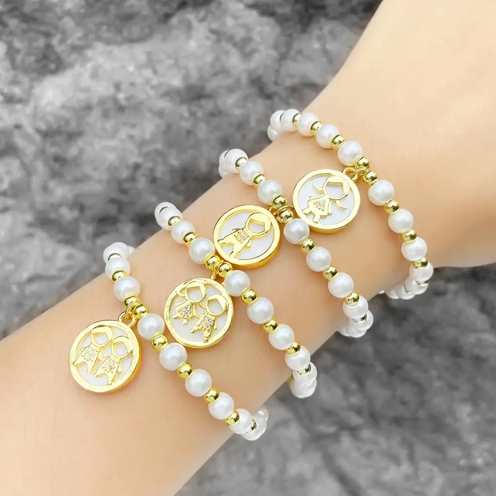 FLOLA белый жемчуг бусины цепочка фигурка браслеты для женщин позолоченные