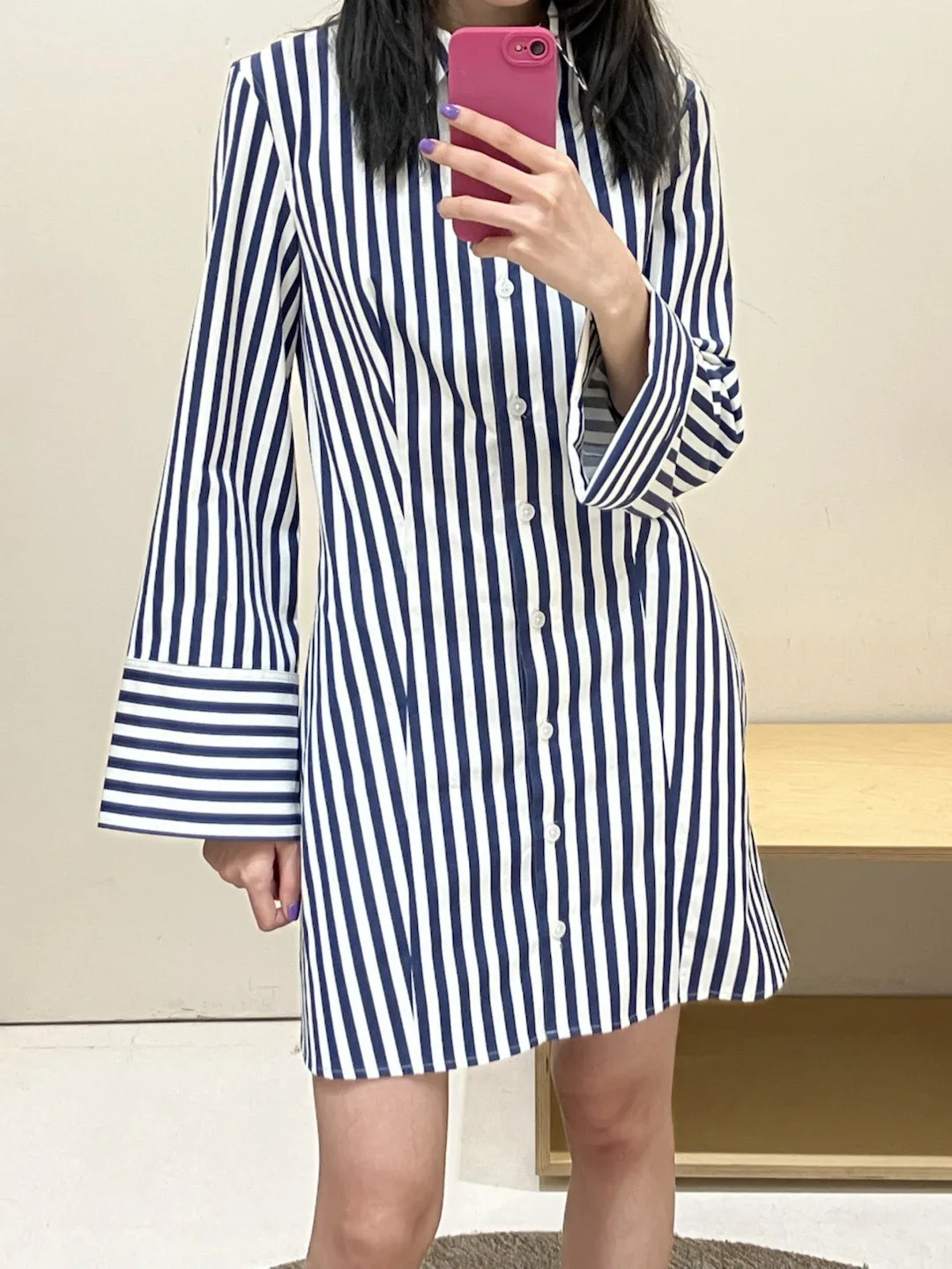 Fashion 2023 Spring New Women's Classic Striped Shirt Dress Versatile Ladies Turn-Down Collar Single-Breasted A-Line Short Robe