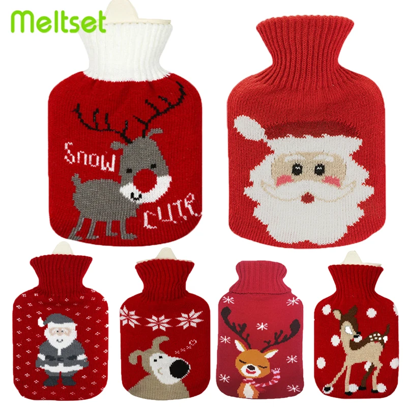 

500ML Christmas Hot Water Bag Knitted Hand Warmer Hot Water Bottle with Cover Water-filled Handwarmer Women Girls New Year Gift