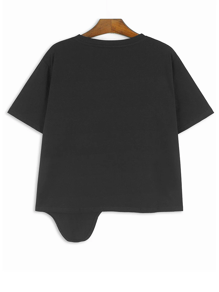 Женская Асимметричная Кружевная футболка с круглым вырезом и коротким рукавом