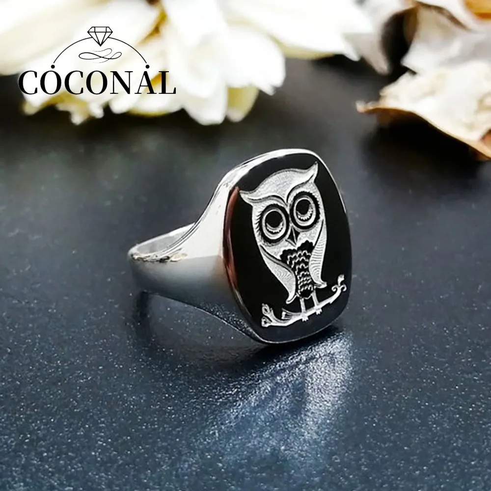 

Coconal Punk Cute Owl Painting Oil Silver Color Ring Fashion Party Popular Accessories Personality Hip Hop Creative Jewelry Gift