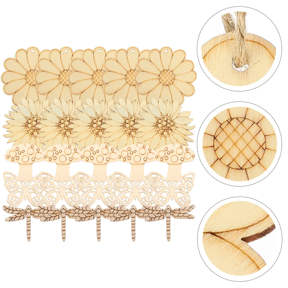 

Wood Flower Wooden Diy Unfinished Slices Blank Cutouts Pieces Embellishments Tree Chips Cutout Crafts Tags Pendant Holiday