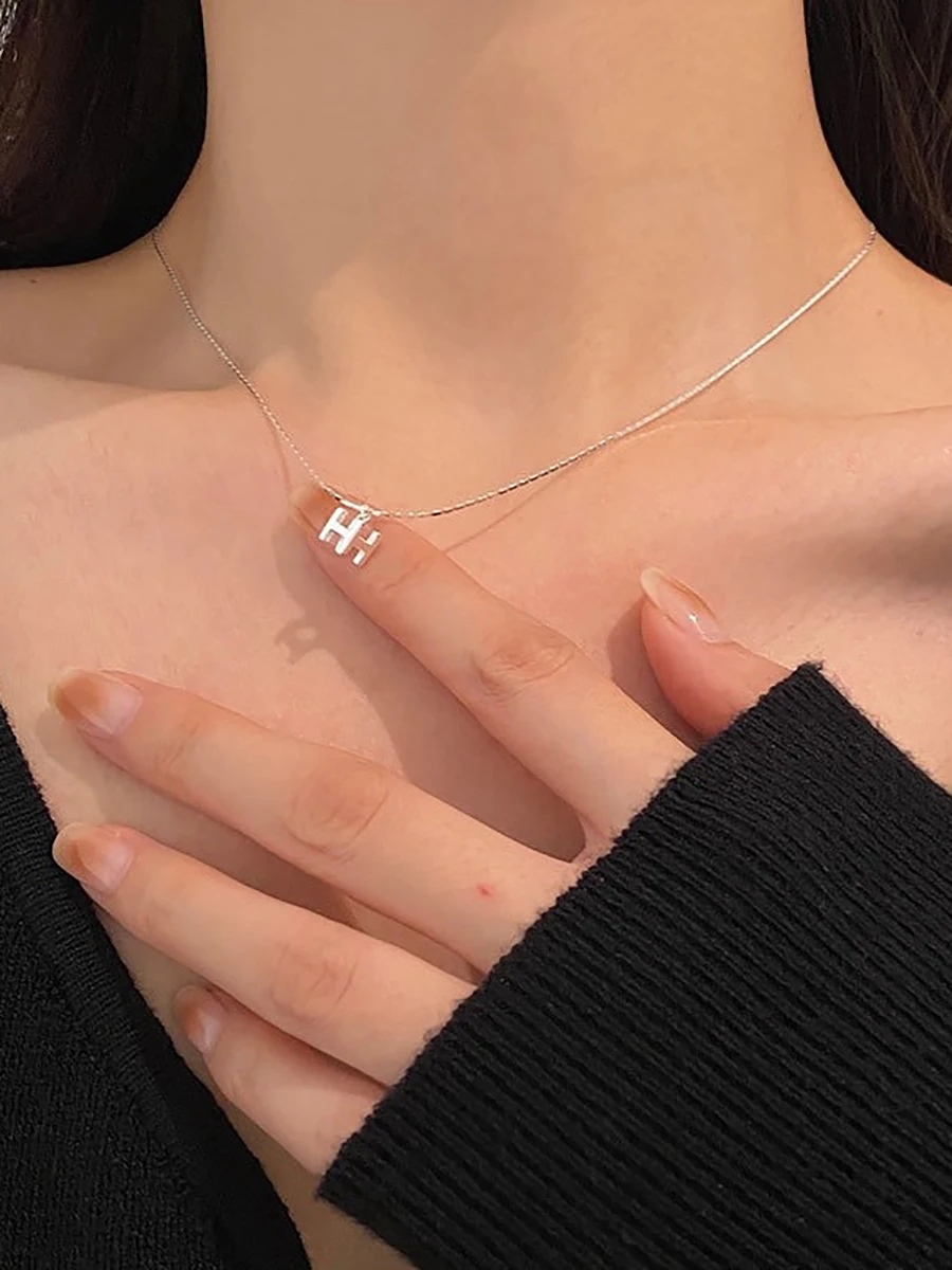 Ожерелье из стерлингового серебра 925 пробы с буквой H женское простое