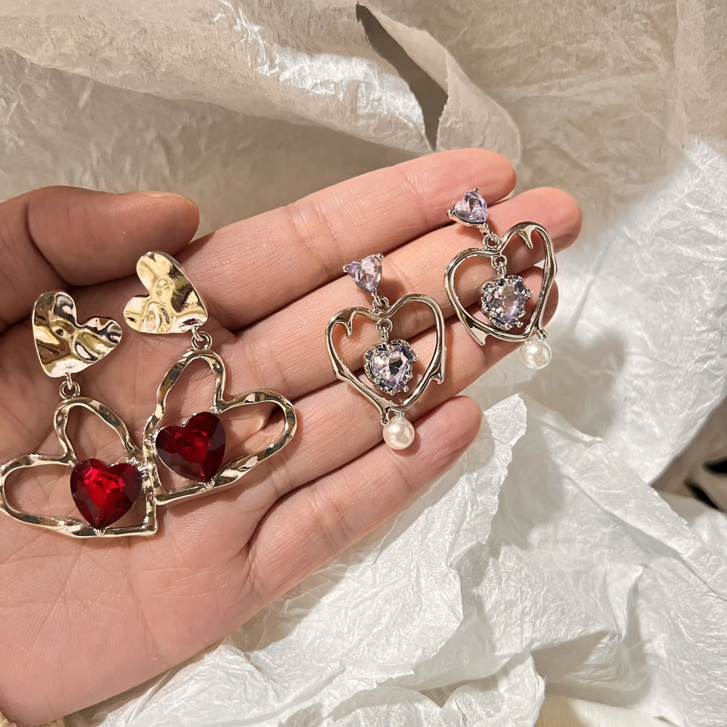 

New Arrival Trendy Crystal Purple Love Heart Dangle Earrings For Women Elegant Fashion Geometric Party Pendiente