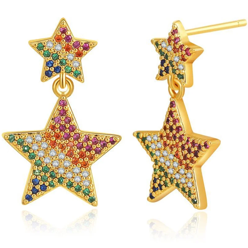 

Creative Colored Zircon Pentagram Design Earrings for Woman