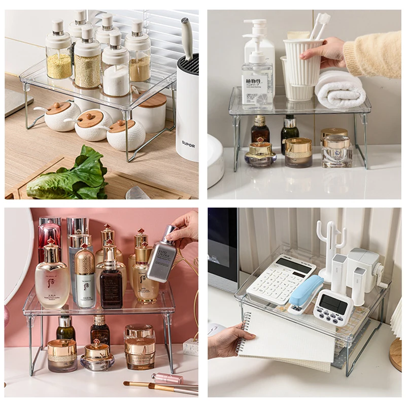 stackable kitchen desktop storage rack bathroom storage rack cabinet layered storage rack office folding finishing rack free global shipping