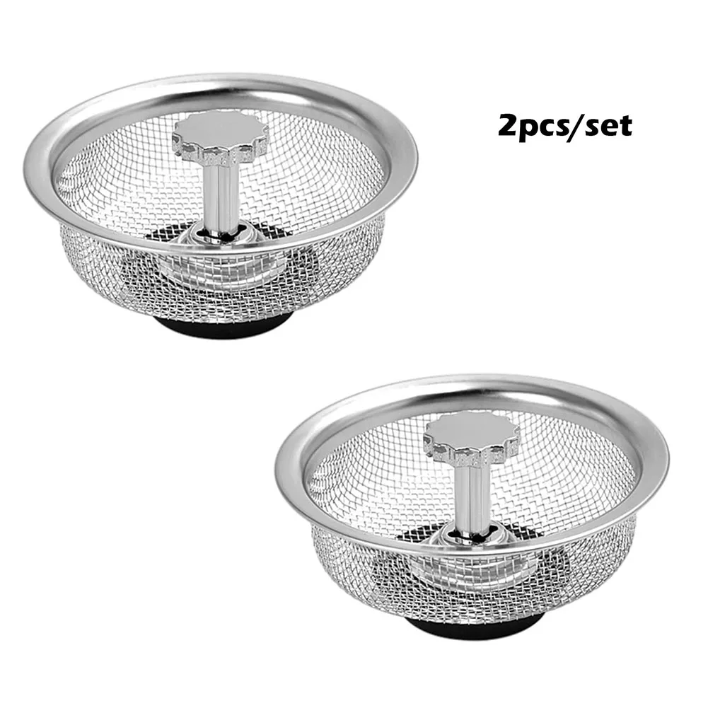 

2pcs Sink Strainer Anti-blocking Garbage Filter Plug Drain Basket Waste Plug Stainless Steel Kitchen Replacement Accessories
