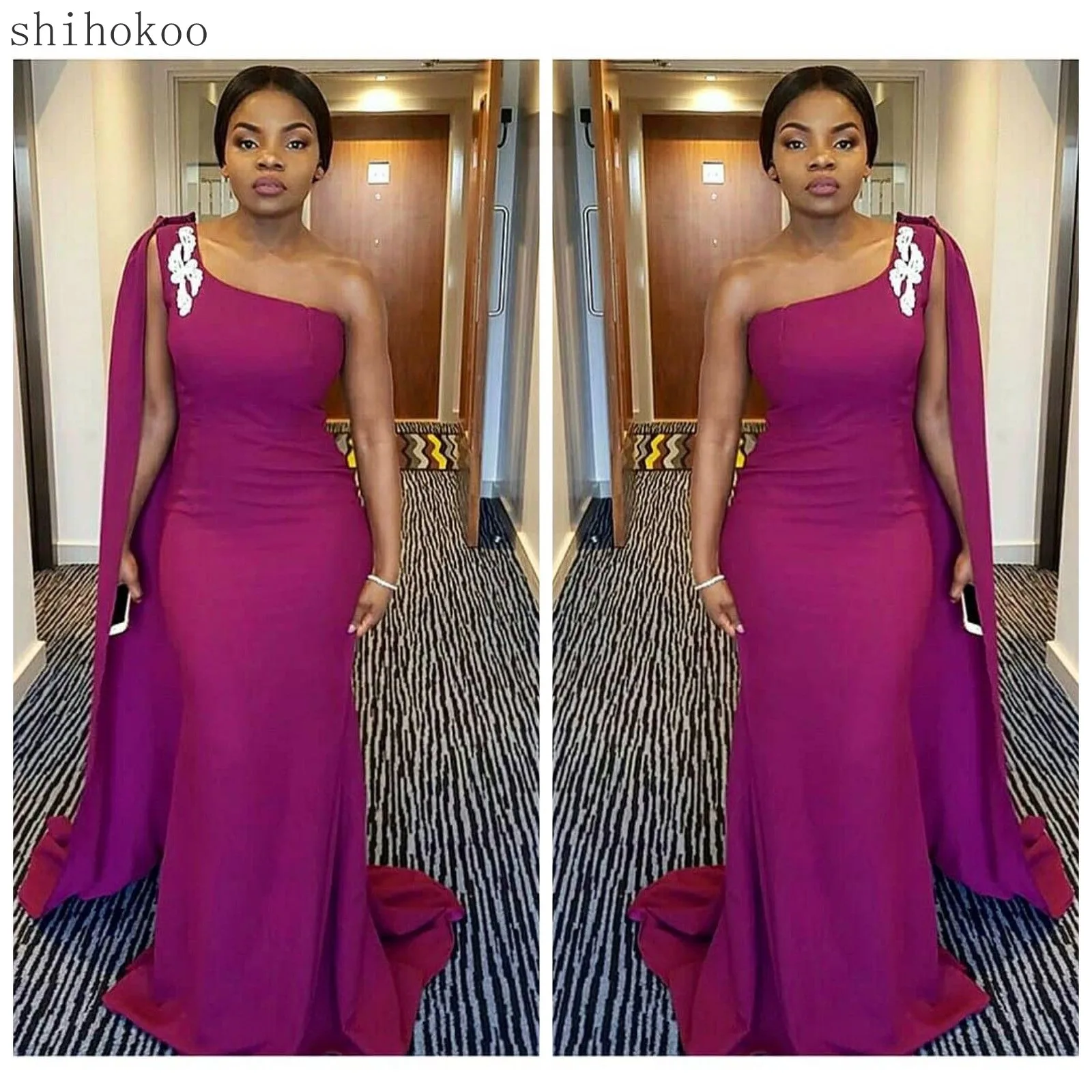 

Женское вечернее платье-русалка, фиолетовое официальное платье на одно плечо, платья знаменитостей