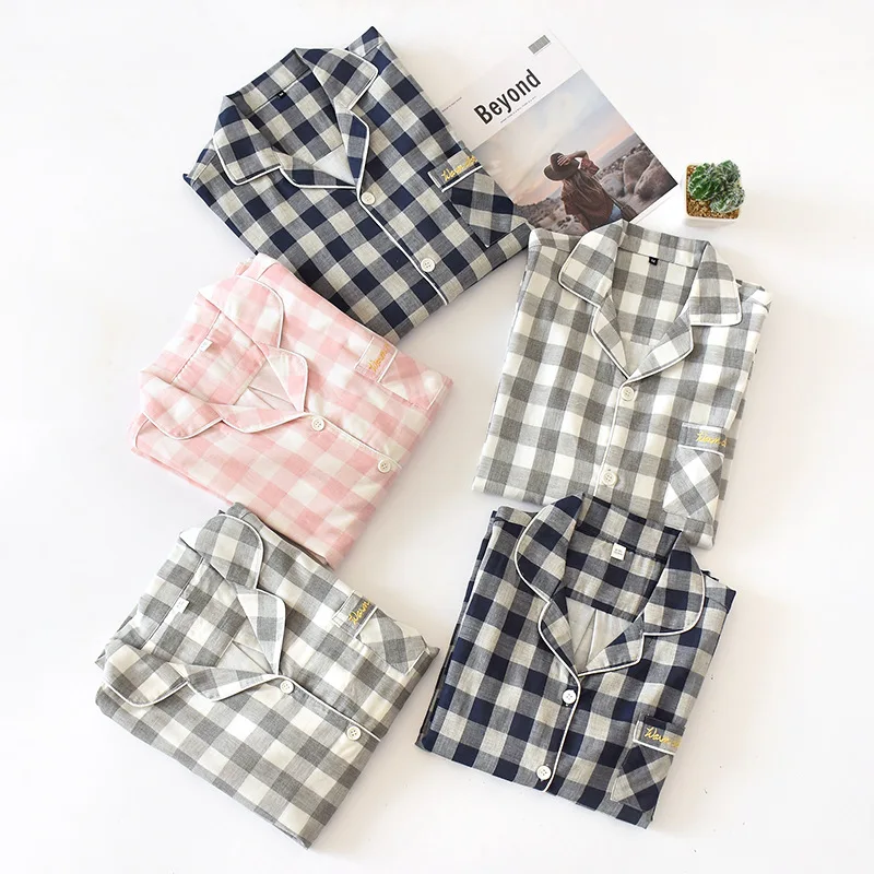 Men's Spring Autumn Cotton Solid Color Long Sleeves Couple Pajamas Set 2 Pieces Pyjamas Pijamas Set For Man Women