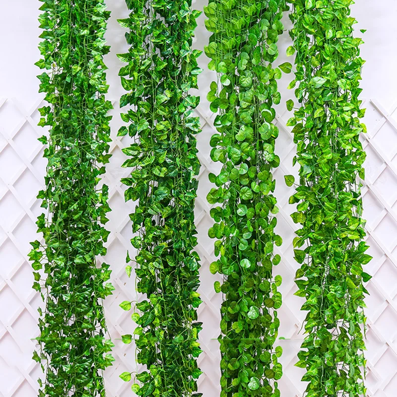 12pc 2M Artificial Plants Ivy Creeper Green Leaf Home Decor Fake Flower DIY Hanging Garland Wedding Party Room Garden Decoration