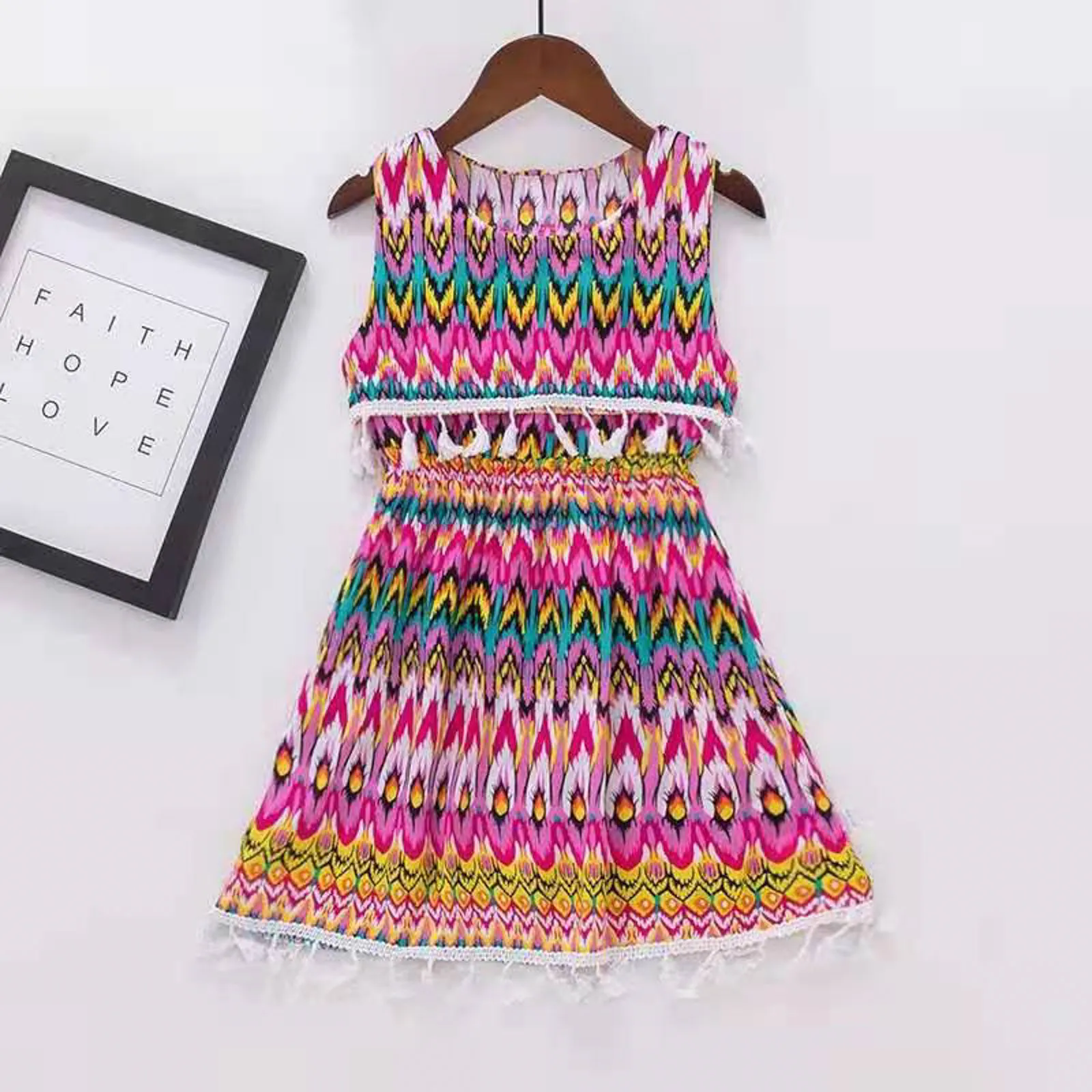 

Girls Plaid Toddler Kids Girls Floral Bohemian Flowers Sleeveless Beach Straps Dress Princess Clothes Sleeve Mini Dress