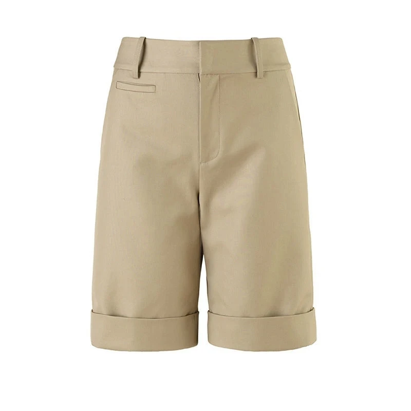 Ladies Summer High Waist Knee Length Straight Shorts with Belt Office Khaki White Black Business Casual Short Suit Pants Women