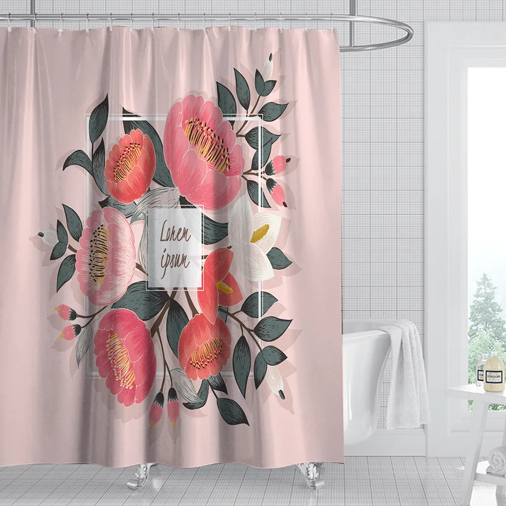 

Curtain Waterproof Polyester Flowers Plant White Shower Bathroom Blackout Curtains Bath Screen Home Wall Decor Rideau De Douche