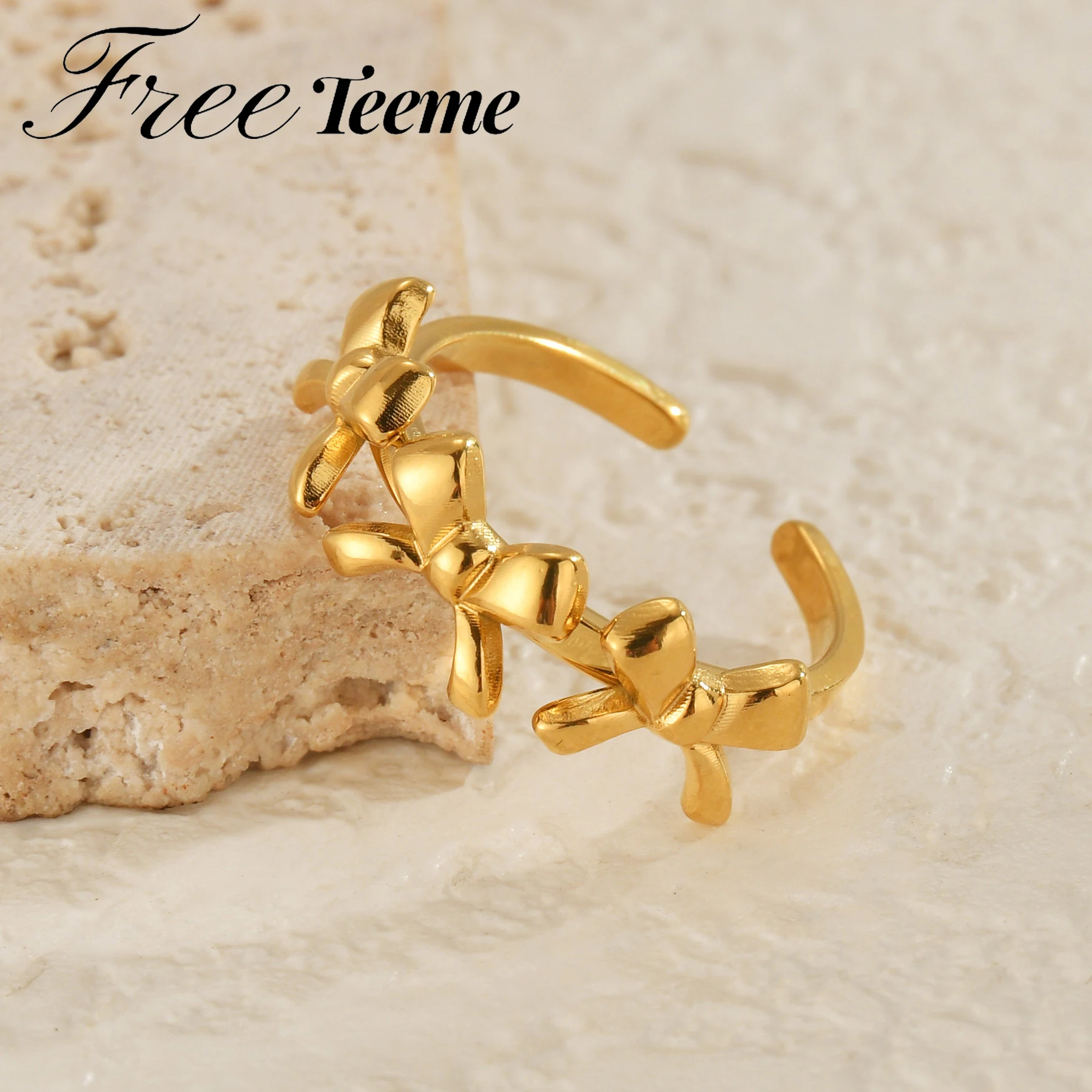 Модное кольцо Freeteeme из нержавеющей стали с 3 бантами женское свадебное