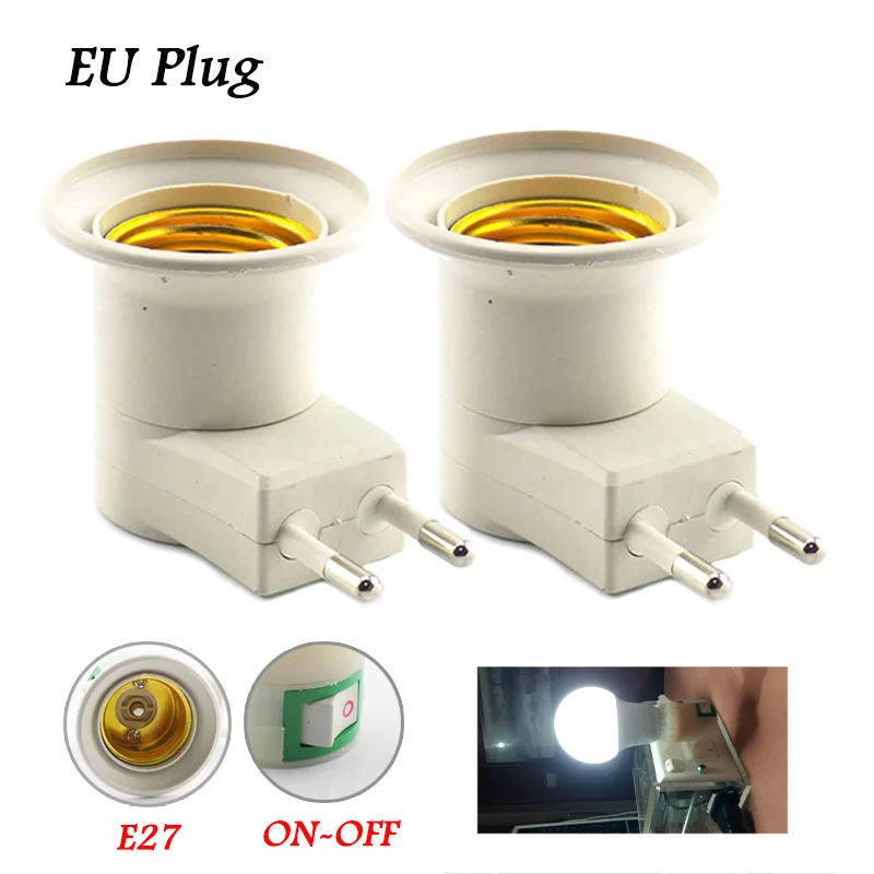 EU Plug E27 LED Lamp Holder Converter Female Socket Base Type to AC Power 110V-220V Llight Bulb Adapter ON/OFF Button Switch | Освещение