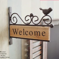 zakkaamerican idyllic wrought iron solid wood bird mini welcome board door plate wall decoration photography props