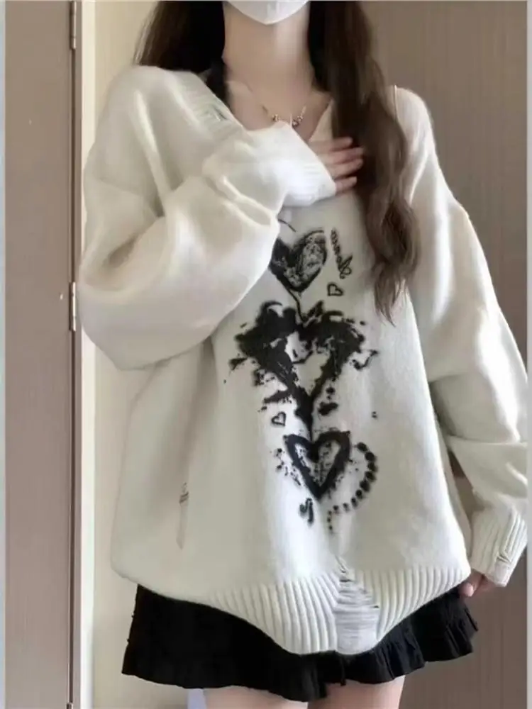 Idle Sle Sweater Women Autumn and Winter Design Sense Loose Slimming Knit Top Clothes Ripped Gyaru Wind Outer Wear
