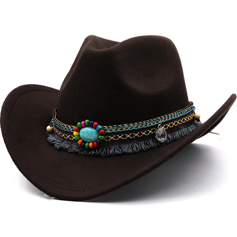 

Wool Women's Men's Western Cowboy Hat For Gentleman Lady Jazz Cowgirl With Leather Cloche Church Sombrero Caps