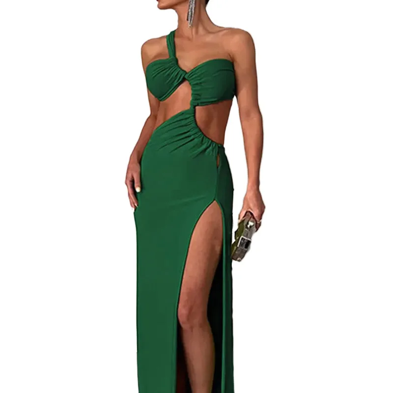 Женское асимметричное платье без рукавов однотонное модное с разрезом Новинка