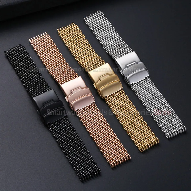 Фото Ремешок в виде акулы толщиной 4,0 мм для Seiko 18 мм, 20 мм, 22 мм, 24 мм, сетчатый однотонный металлический ремешок, регулируемый миланский роскошный браслет для дайвинга №2