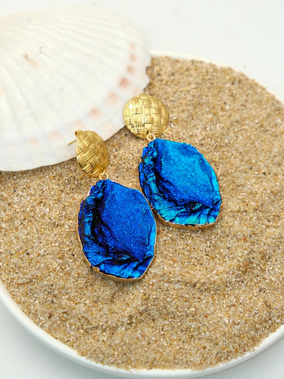 Шикарные серьги-гвоздики из эпоксидной смолы GUERNONO'S 14K с покрытием нержавеющей