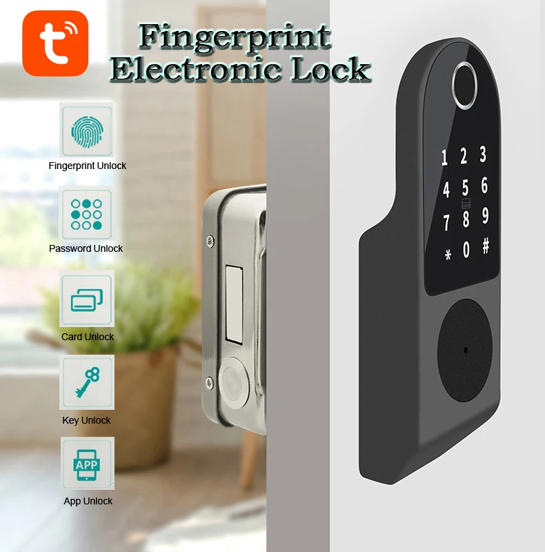 

Wafu Smart Lock Tuya Wifi Bluetooth-Compatible APP Fingerprint Rim Lock Smart Card Digital Keyless Code Electronic Door Lock