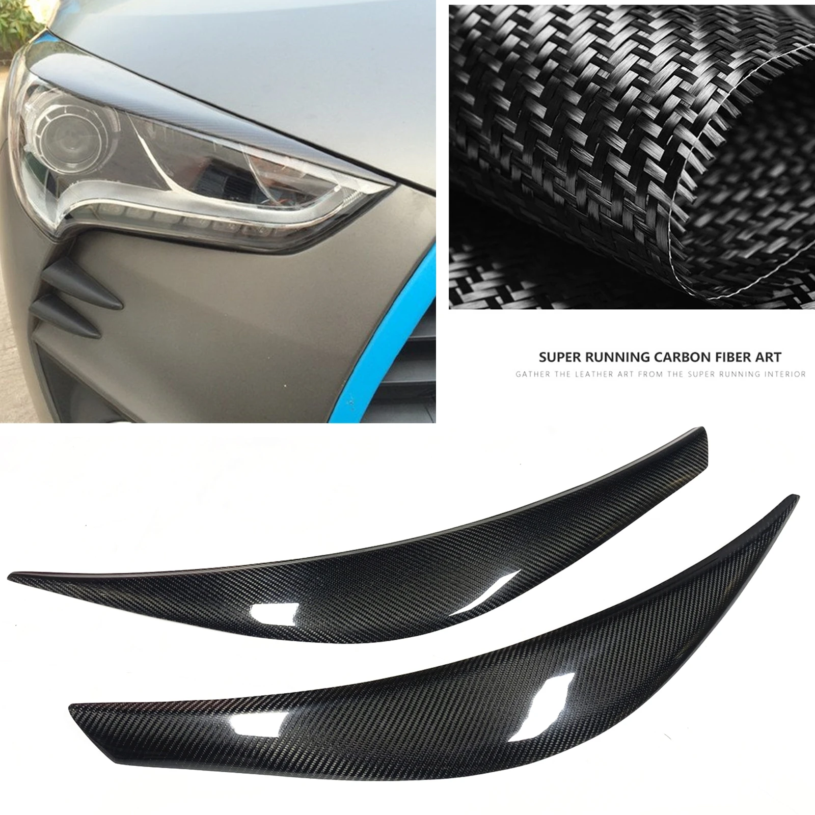 

Front Head Light Lamp Cover Brow Trim For Hyundai Veloster 2011-2017 Real Carbon Fiber Headlight Eyebrow Headlamp Eyelid Sticker