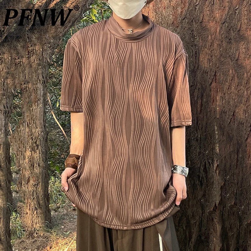 

PFNW Sumemr новые мужские винтажные футболки с коротким рукавом универсальные плиссированные повседневные уличные полосатые свободные однотонные футболки 28A2941