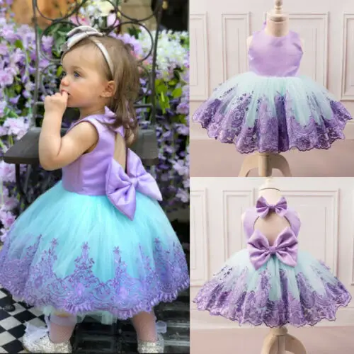 

Kids Baby Girls Princess Dress Lace Bow Hollow Back Flower Tulle Pageant Party Formal Gown Tutu Prom Dress 6M-5Y