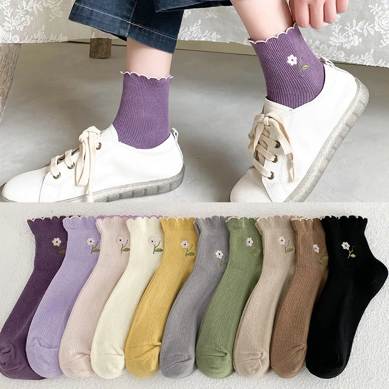 

Fashion Korean Ruffle Socks Woman Socks Cute Flower Curling Loose Women's Socks Cotton Korean Style Women's Socks Cute Socks