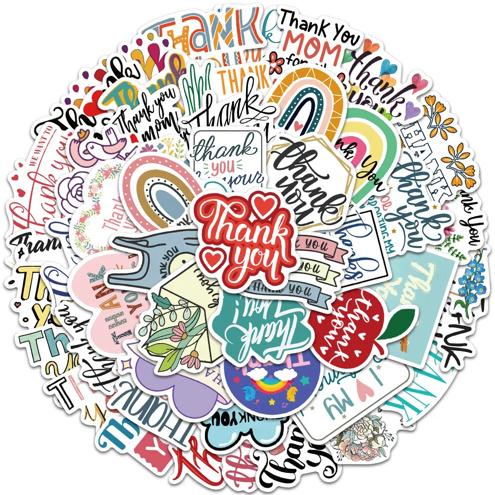 

10/30/50Pcs/Set Inspirational English Phrases Thank You Stickers for Scrapbooking Water Bottle Luggage Motivational Sticker