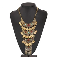 bohemian vintage gold color statement indian necklace womens ethnic turquoises necklaces maxi gypsy big choker necklace