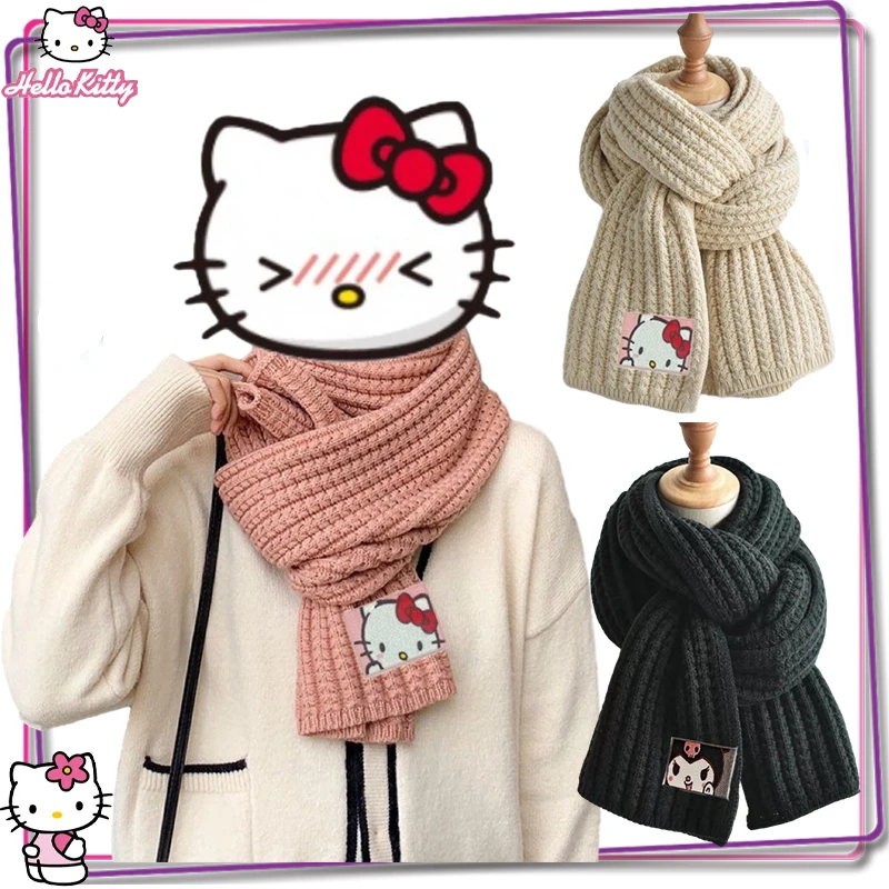 

Sanrio Hello Kitty Melody Kuromi Women's Scarf Y2K Japanese Anime Cartoon Scarf Winter Outdoor Warmth Collection Knitted Scarf