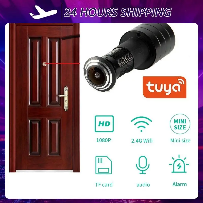 

Security 1080P Mini Wifi Door Eye Hole IP Camera Wide Angle FishEye Lens 1.66mm Peephole CCTV Network Audio Horn P2P Onvif Tuya