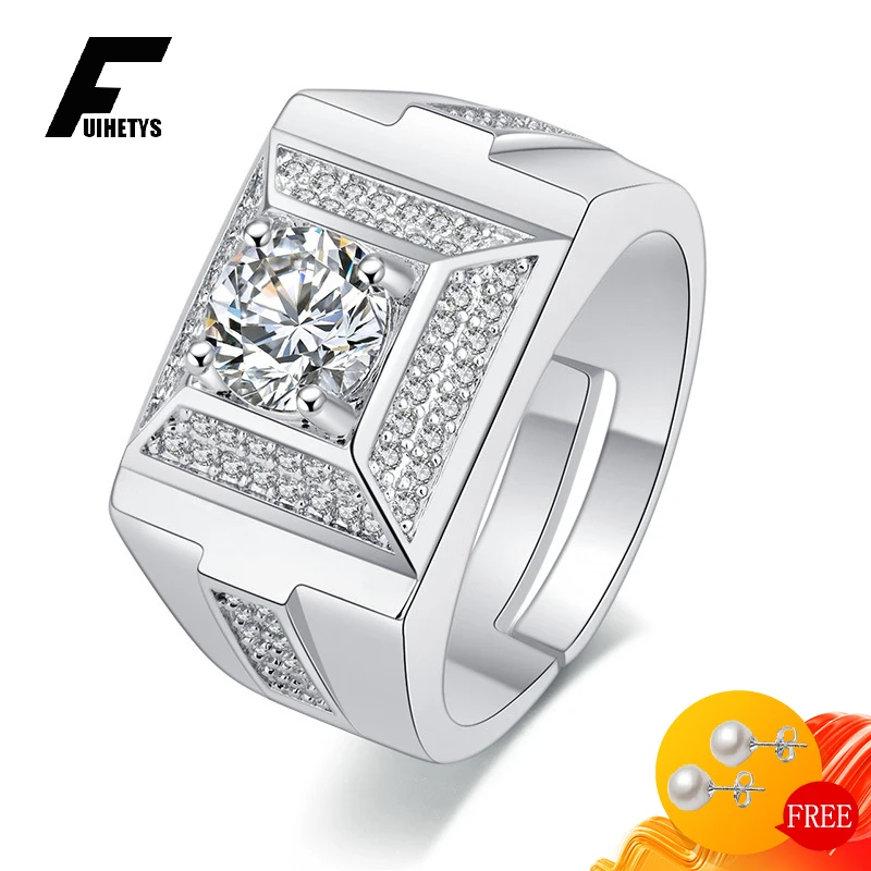 

Luxury 925 Silver Jewelry Ring for Men Accessories Inlaid Cubic Zirconia Gemstone Open Finger Rings Wedding Promise Party Gift