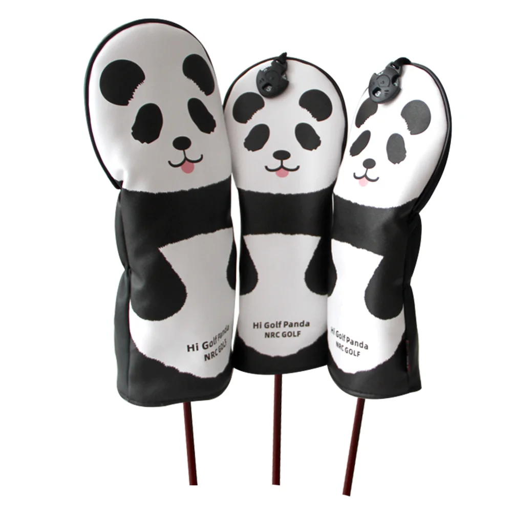 

3Pcs/Set Golf Club Headcover Cute Cartoon Panda Golf Wood Club Head Cover 1,3,5 PU Leather Waterproof Driver Headcover Protector