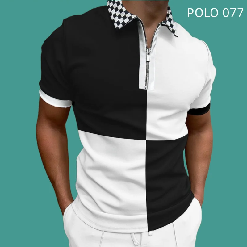 

Latest Casual New Fashion 3D Men's Striped Short Sleeve Polo Shirt Breathable T-Shirt Tight Business Round Neck Streetwear Summe