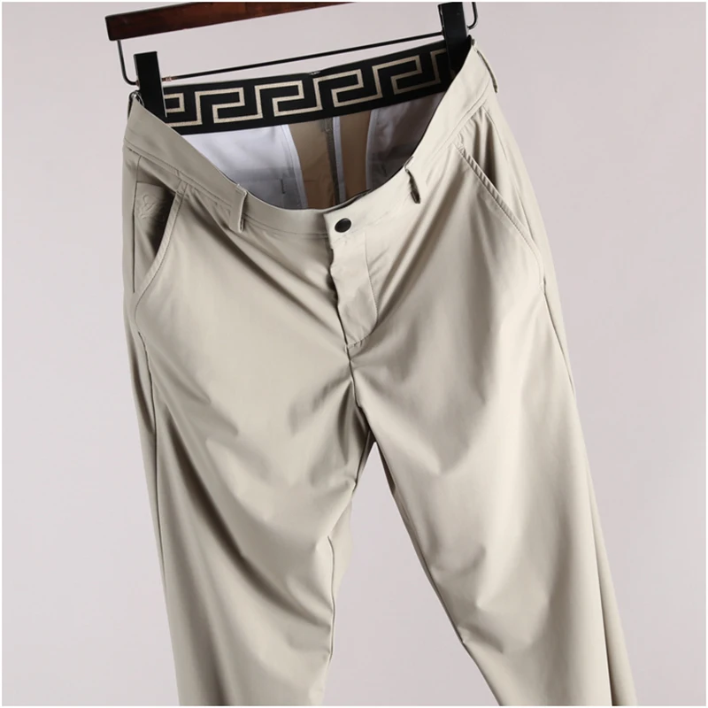 JSBD High-end ice cool silky four-sided elastic summer thin style work men straight casual pants suit pants men slim