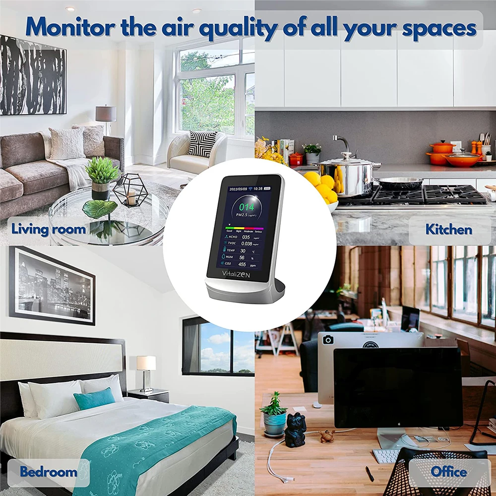 Монитор качества воздуха 10 в 1, размеры PM2,5, 1,0, PM10 HCHO TVOC AQI Temp, влажность и формальдегид, газ с цветным экраном (art.: 3920cbf1167a7) - 3920cbf1167a7