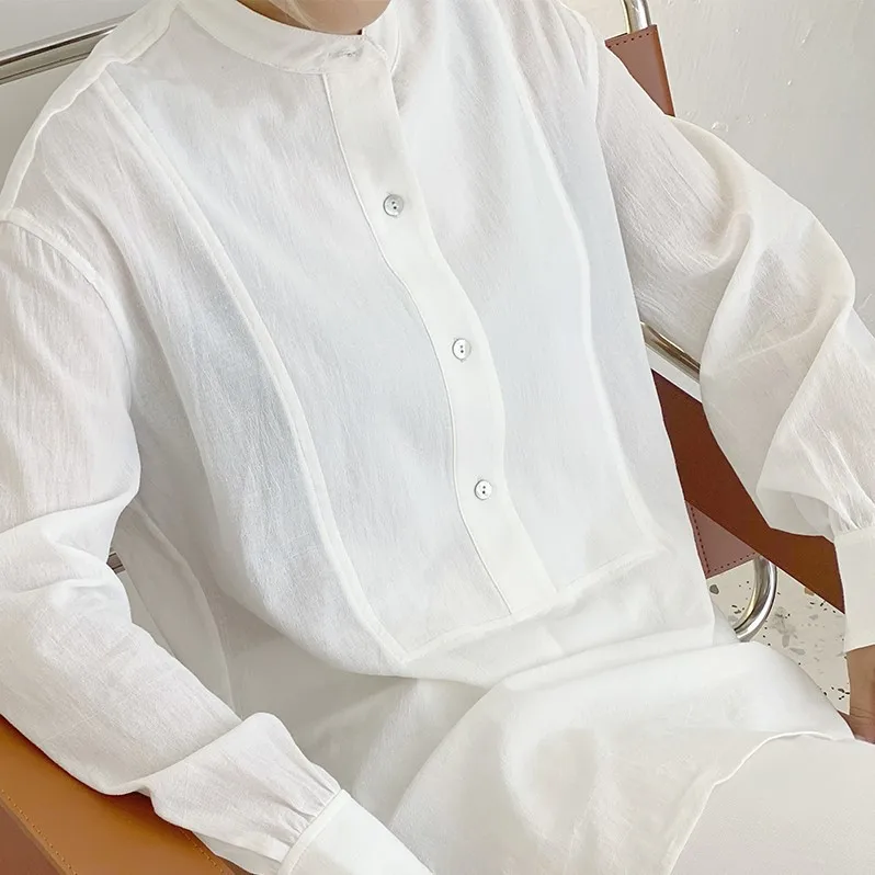 

Imported Fabric Fine Texture Blouse White Top Woman Shirts