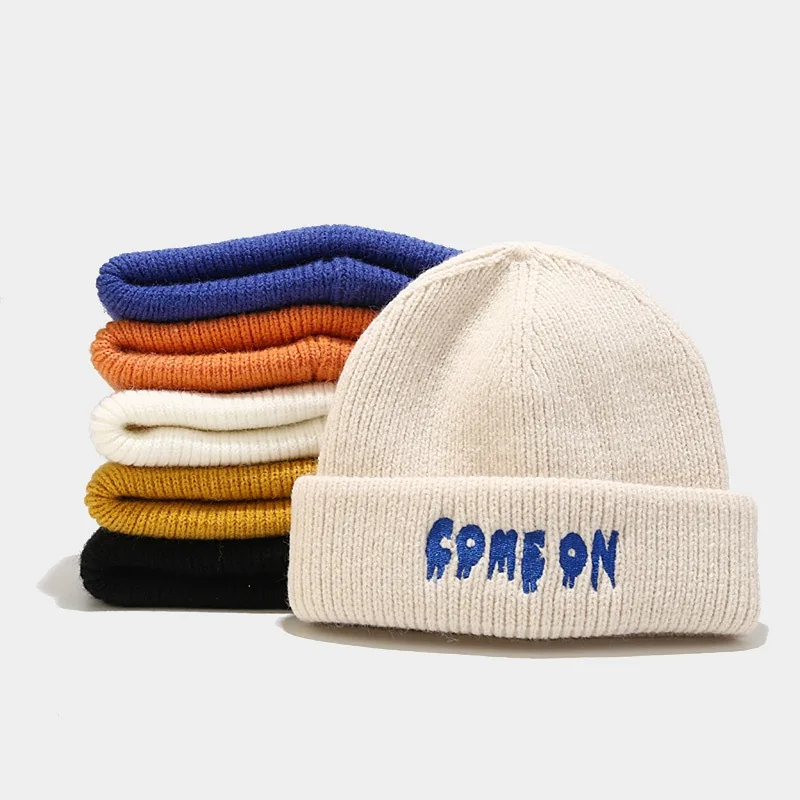 

Simple Solid Knitted Hat Korean Women Letter Embroidery Caps Casual High Elasticity Skullie Cap Unisex Fashion Outdoor Warm Hats