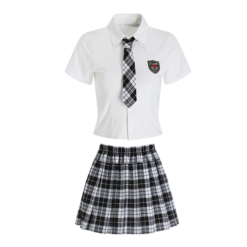 Sexy Mousse Ladies Summer Lingerie Classic College Style Checkered Spicy Girl Short Skirt Seductive Women's Uniform Set