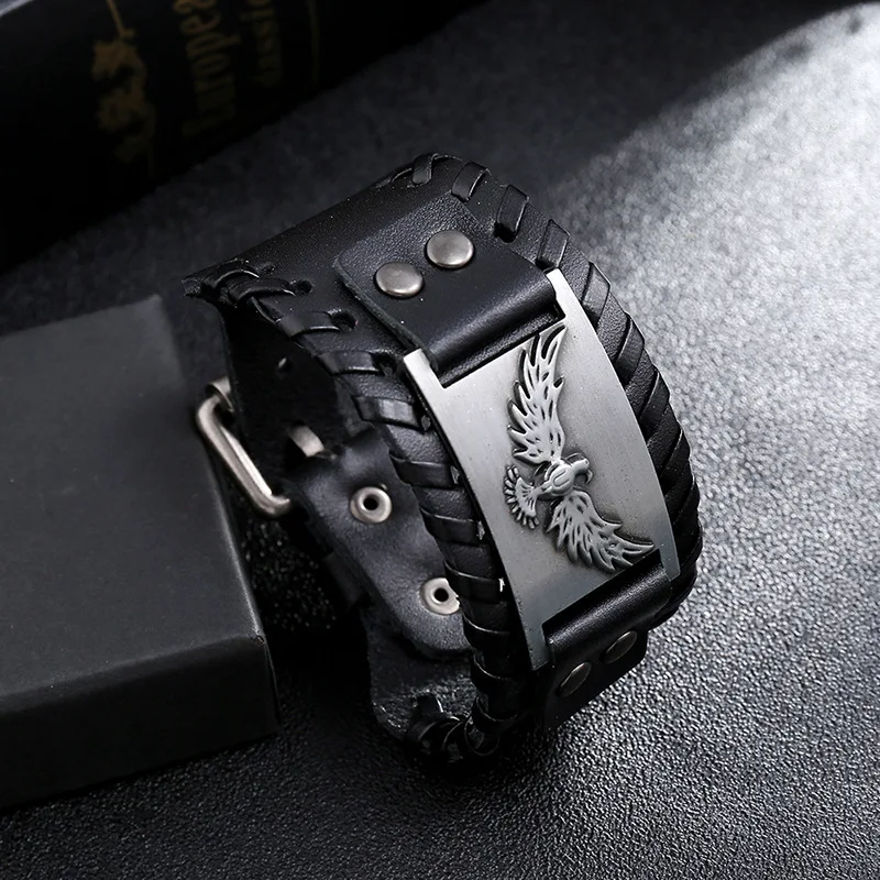 

2022 Trendy Totem Design Nordic Eagle Bracelet Viking Men's Bracelet New Fashion Genuine Leather Woven Accessories Party Jewelry