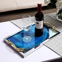 european decorative tray simple metal glass tray with handle light luxury agate pattern living room coffee table storage plate