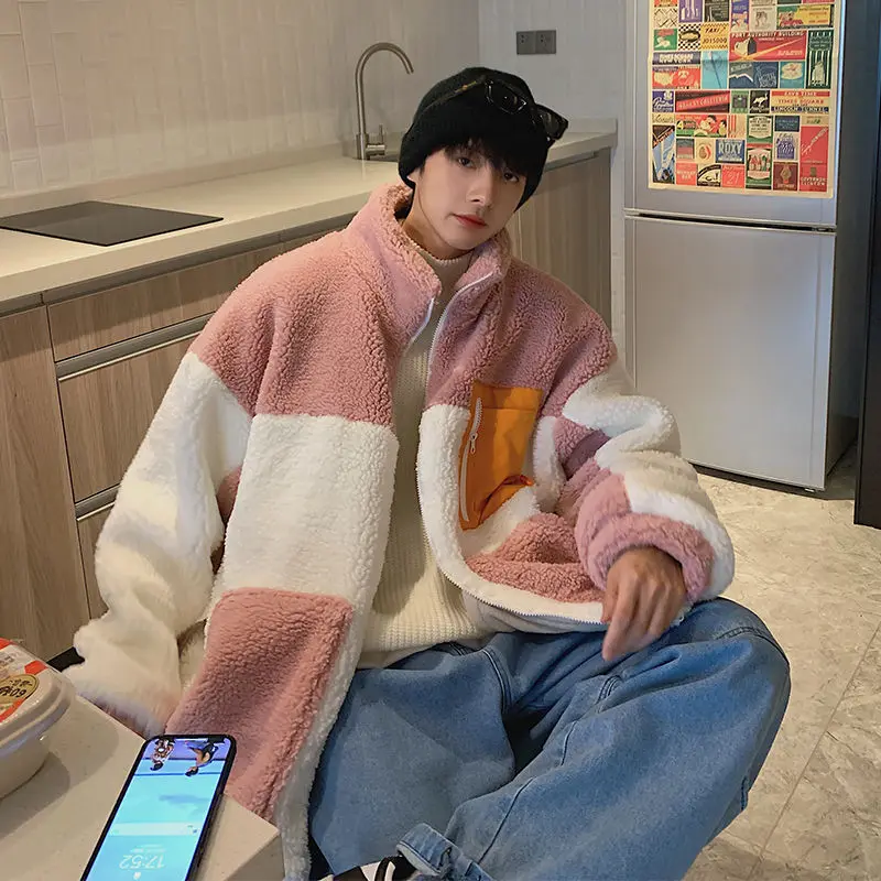 Winter Thick Lamb Fur Jacket Men Warm Fashion Casual Short Coat Men Streetwear Korean Loose Pocket Coat Mens Outwear Jackets