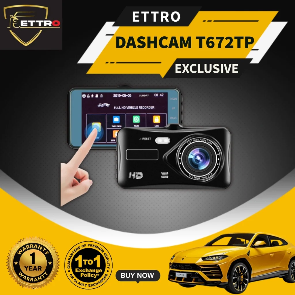 

ETTRO EXCLUSIVE HD 1440P Dash Cam Dual Lens Car DVR Camera 4" Touch Screen with Rear Reverse Camera Car Recorder