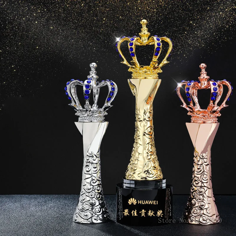 

Custom Crown Trophy Gold Award Silver Award Bronze Award Chess Tournament Premium Prizes Champion Gift Home Decorations